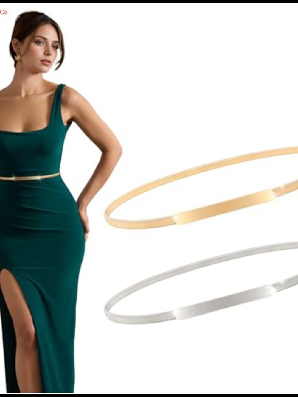 Women's Skinny Metal Chain Waist Belt Stretchy Cinch Belt for Dress 2 Pieces